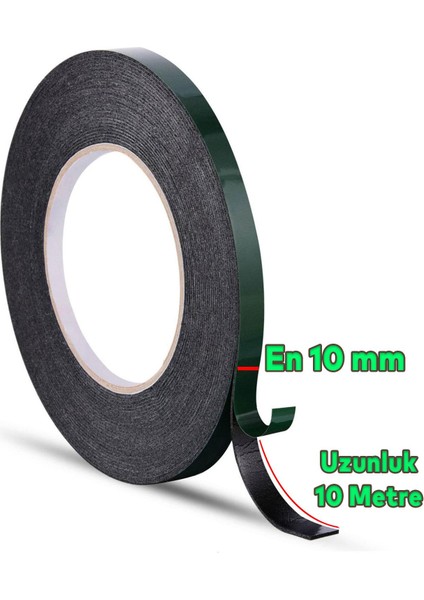 Çift Taraflı Köpük Bant Eva Montaj Bandı Siyah 10 mm x 10 Metre