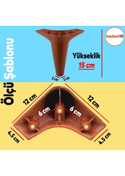 Aspen 12'li Set Lüks Mobilya Kanepe Koltuk Baza Ayağı Ayakları 15 Cm Ahşap Desenli Kahverengi Ayak