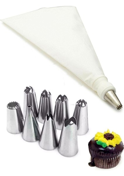 Pratik Metal 9 Duylu Krema Torbası Seti 9 Uçlu Krema Sıkma Torbası