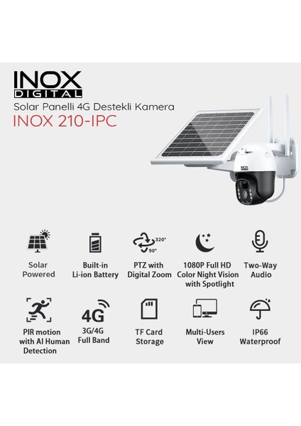 İnox 4g Solar Kamera Hd 1080P 4g Solar Panel Pt Ip Camera INOX-210IPC fiyatları