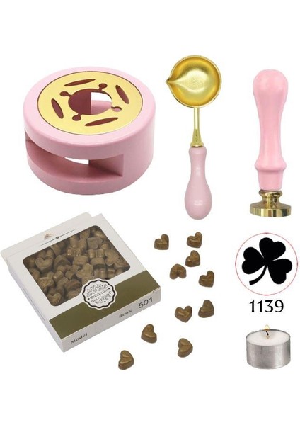 Davetiye Mum Mühürü Uygulama Seti Pembe Renk 1139 Yonca