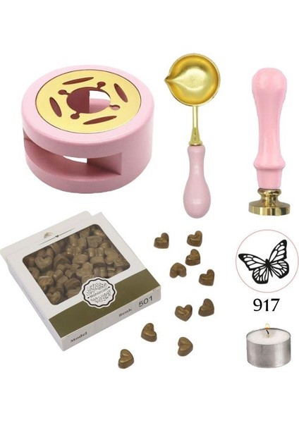 Davetiye Mum Mühürü Uygulama Seti Pembe Renk 917 Kelebek