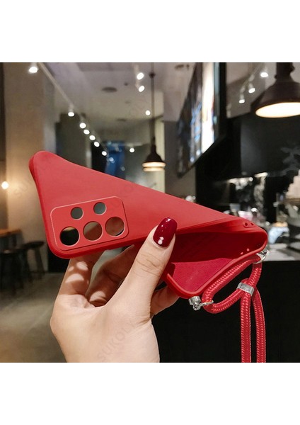 Galaxy M22 ile Uyumlu Ipli Boyun Askılı Silikon Kılıf Kadife Iç Yüzeyli Epiphany Kılıf Pembe indirimleri