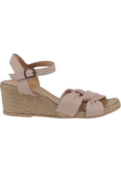 Bueno Shoes Pudra Deri Kadın Dolgu Topuklu Espadril Sandalet 01WS10307