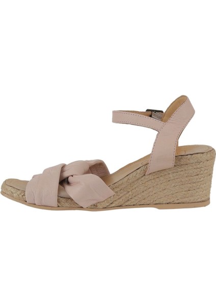 Bueno Shoes Pudra Deri Kadın Dolgu Topuklu Espadril Sandalet 01WS10307