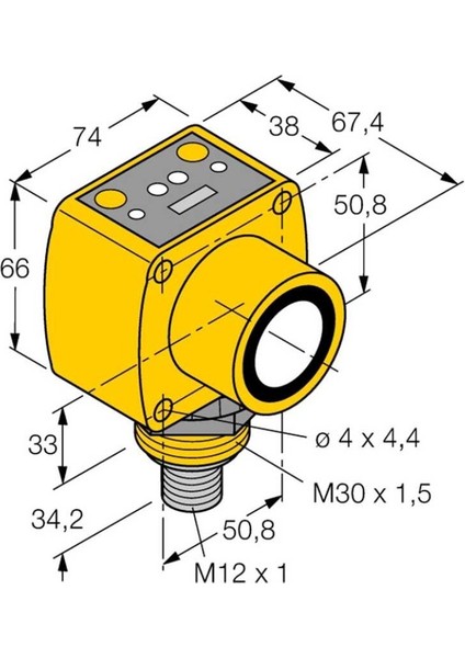 RU8M-Q50-LIU26X4-H1151 Ultrasonik Sensör , 8m. Algılama Mesafesi, 4-20MA/0-10V, M12 Konnektörlü