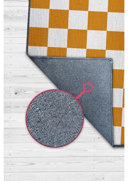 Minimalist Damalı Turuncu Beyaz Halı Kareli Oturma Odası Halısı Retro Tarzı Salon Halısı