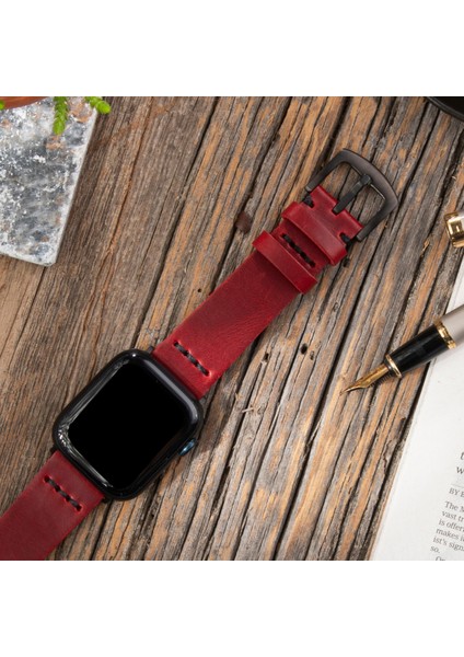 Apple Watch Uyumlu 42MM 44MM 45MM 49MM 1 / 2 / 3 / 4 / 5 / 6 / Se / 7 / 8 / 9 Ultra Ultra 2 Deri Kordon Deri Kayış Kırmızı fırsatları