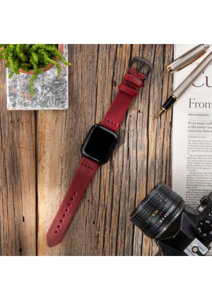 Apple Watch Uyumlu 42MM 44MM 45MM 49MM 1 / 2 / 3 / 4 / 5 / 6 / Se / 7 / 8 / 9 Ultra Ultra 2 Deri Kordon Deri Kayış Kırmızı indirimleri