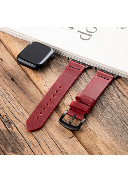 Apple Watch Uyumlu 42MM 44MM 45MM 49MM 1 / 2 / 3 / 4 / 5 / 6 / Se / 7 / 8 / 9 Ultra Ultra 2 Deri Kordon Deri Kayış Kırmızı fiyatları