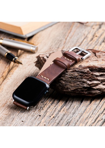 Apple Watch Uyumlu 42MM 44MM 45MM 49MM 1 / 2 / 3 / 4 / 5 / 6 / Se / 7 / 8 / 9 Ultra Ultra2 Deri Kordon Deri Kayış Kahverengi indirimleri