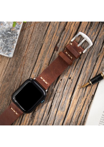 Apple Watch Uyumlu 42MM 44MM 45MM 49MM 1 / 2 / 3 / 4 / 5 / 6 / Se / 7 / 8 / 9 Ultra Ultra2 Deri Kordon Deri Kayış Kahverengi fırsatları