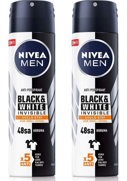 2 Adet Men Black & White Invisible Güçlü Etki Erkek Deodorant Sprey 150 ml