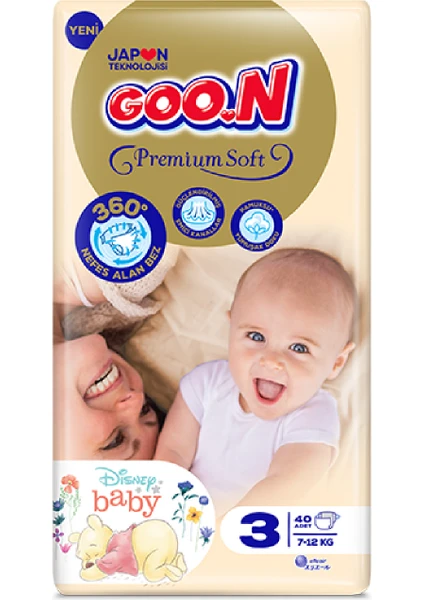 Premium Soft 3 Numara Süper Yumuşak Bant Bebek Bezi - 40 Adet