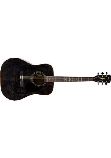 Akustik Gitar, Desenli Siyah, Ladin Kapak, Arka &
