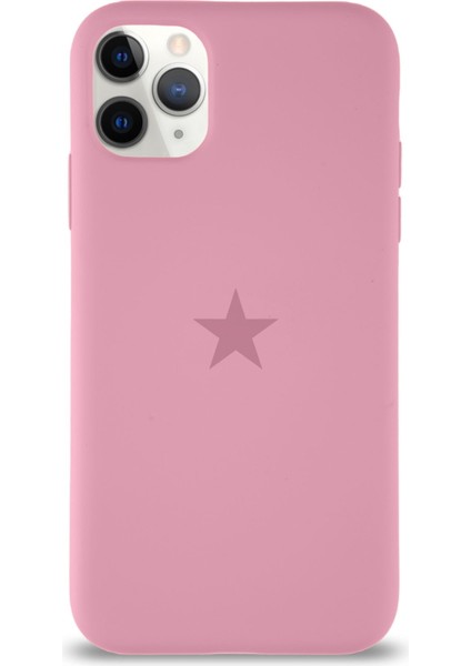 Apple iPhone 11 Pro Max ile Uyumlu Kapak Yıldız Logolu Içi Kadife Lansman Silikon Kılıf - Pembe