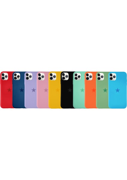 Apple iPhone 11 Pro Max ile Uyumlu Kapak Yıldız Logolu Içi Kadife Lansman Silikon Kılıf - Pembe