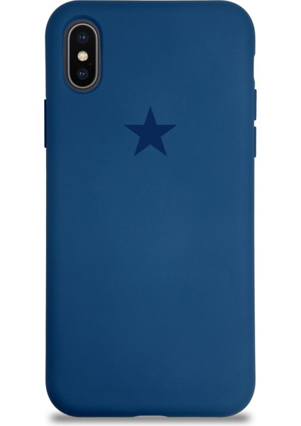 Apple iPhone Xs Max ile Uyumlu Kapak Yıldız Logolu Içi Kadife Lansman Silikon Kılıf - Lacivert