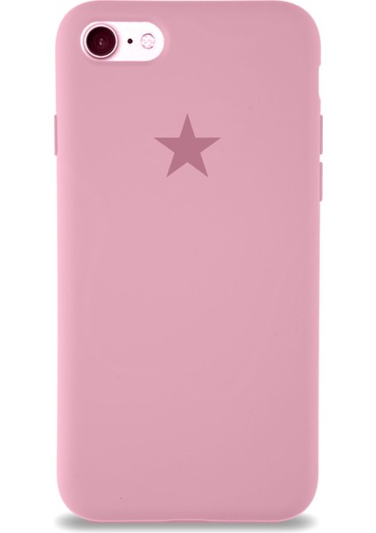 Apple iPhone 7 ile Uyumlu Kapak Yıldız Logolu Içi Kadife Lansman Silikon Kılıf - Pembe