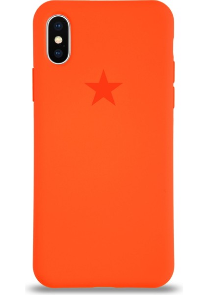 Apple iPhone Xs Max ile Uyumlu Kapak Yıldız Logolu Içi Kadife Lansman Silikon Kılıf - Turuncu