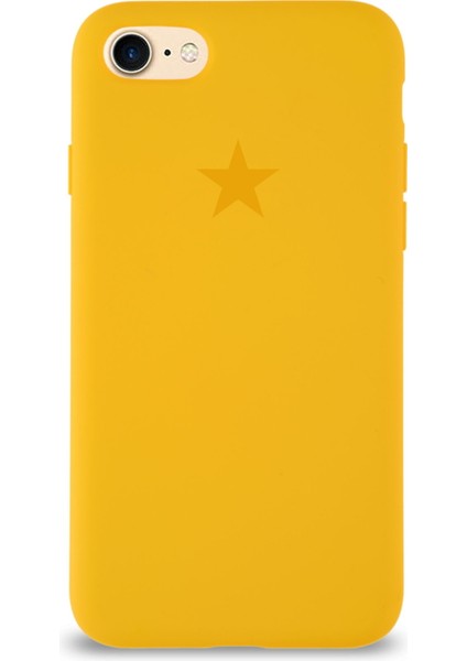 Apple iPhone 7 ile Uyumlu Kapak Yıldız Logolu Içi Kadife Lansman Silikon Kılıf - Sarı