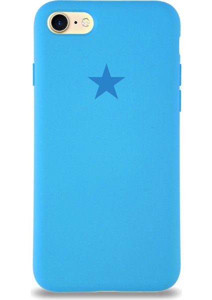 Apple iPhone 8 ile Uyumlu Kapak Yıldız Logolu Içi Kadife Lansman Silikon Kılıf - Açık Mavi