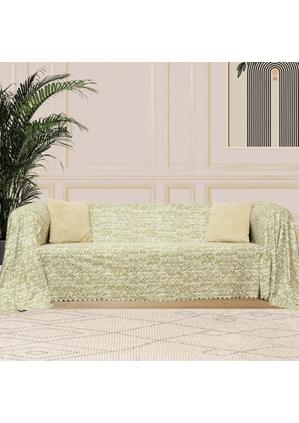 Softmicro İskandinav Desenli Boho 180 x 300 cm Koltuk, Kanepe Örtüsü Şalı Yeşil