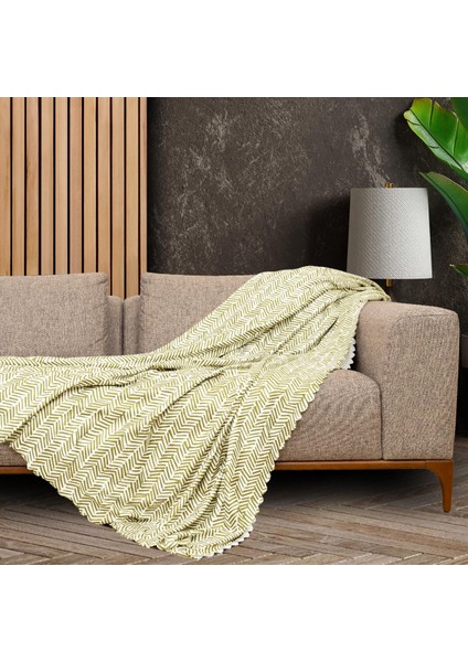 Softmicro İskandinav Desenli Boho 180 x 300 cm Koltuk, Kanepe Örtüsü Şalı Yeşil