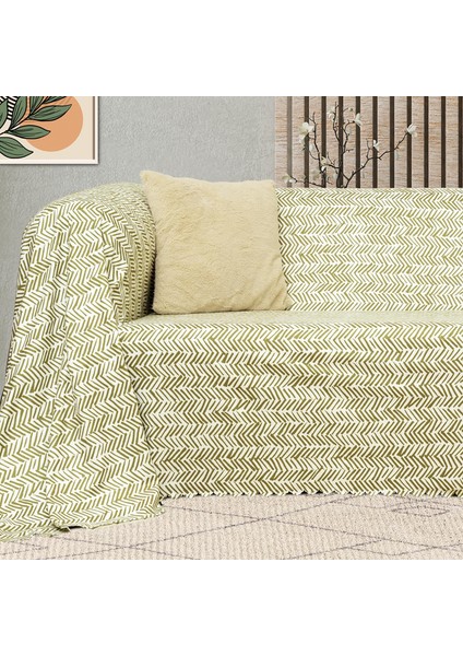 Softmicro İskandinav Desenli Boho 180 x 300 cm Koltuk, Kanepe Örtüsü Şalı Yeşil
