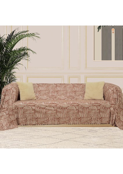 Softmicro Gökkuşağı Desenli Boho 180 x 300 cm Koltuk, Kanepe Örtüsü Şalı Kiremit Rengi