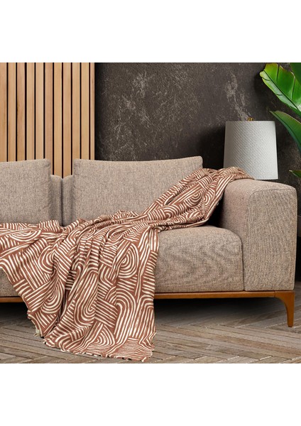 Softmicro Gökkuşağı Desenli Boho 180 x 300 cm Koltuk, Kanepe Örtüsü Şalı Kiremit Rengi