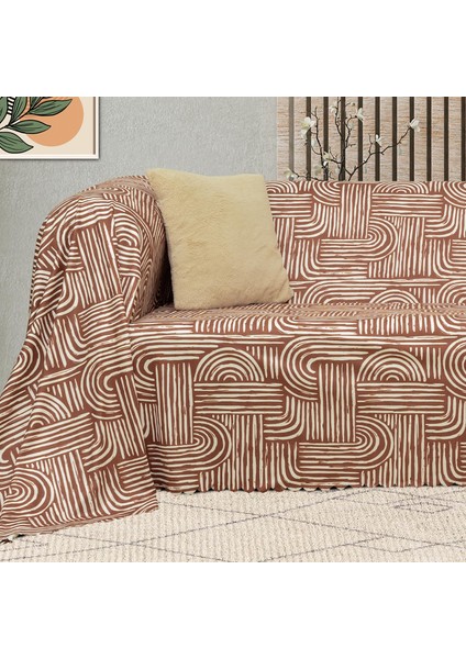 Softmicro Gökkuşağı Desenli Boho 180 x 300 cm Koltuk, Kanepe Örtüsü Şalı Kiremit Rengi