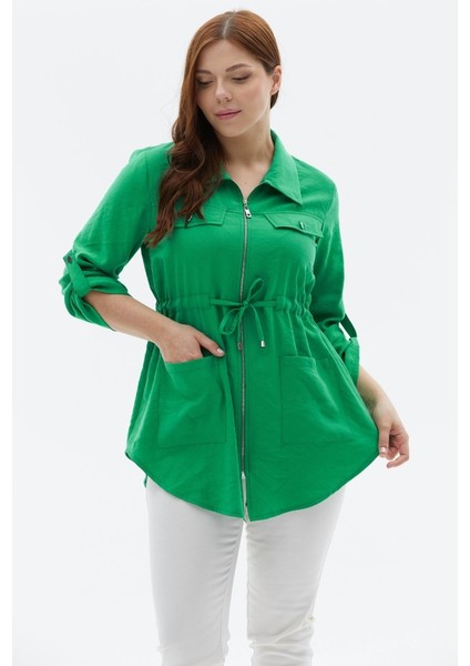 Büyük Beden Beli Büzgülü Çift Cepli Ceket modelleri