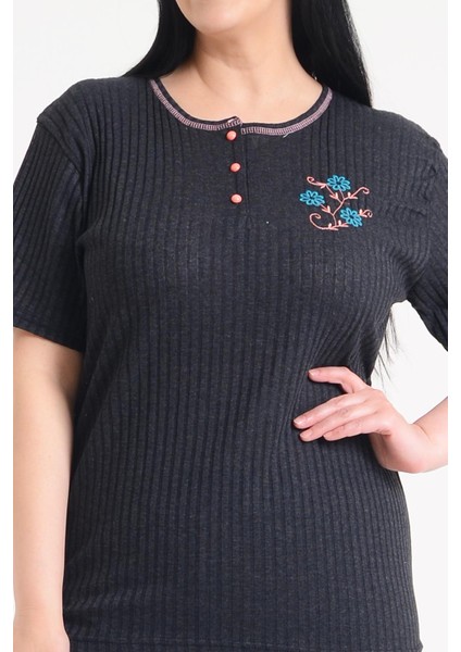 Pınkmark Kadın Siyah Kısa Kol Nakışlı Büyük Beden Pijama Takımı PMTK25600 fırsatları