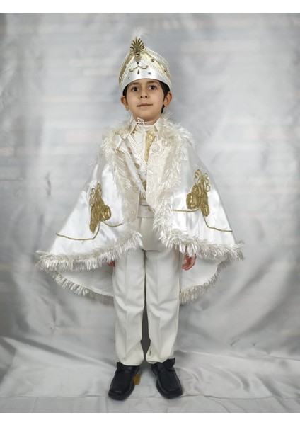 (3-10 Yaş) Krem Altın Pelerinli Prens Model Sünnet Kıyafeti