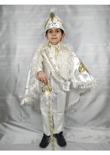 (3-10 Yaş) Krem Altın Pelerinli Prens Model Sünnet Kıyafeti modelleri