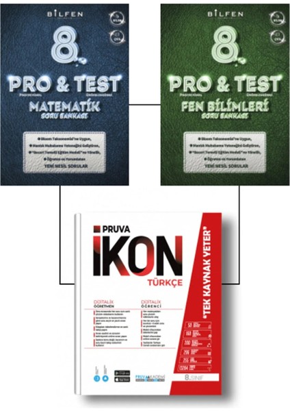 8. Sınıf Matematik ve Fen Soru Bankası - Pruva 8. Sınıf İkon Türkçe Soru Bankası