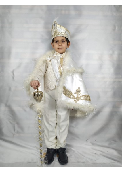 (4-10YAŞ) Krem Altın Tüylü Pelerin Sünnet Kıyafetleri