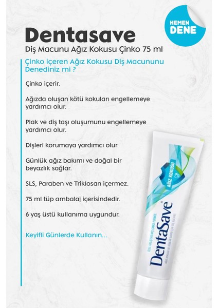 Diş Macunu Ağız Kokusu Çinko Formül 75 ml