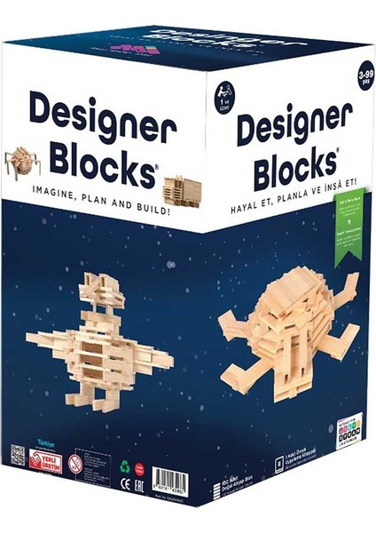 Designer Blocks 100 Doğal Ahşap Parça 3+ Yaş 1+ Oyuncu