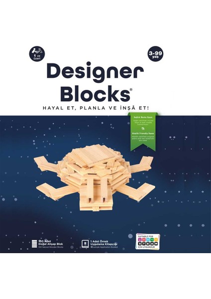 Designer Blocks 100 Doğal Ahşap Parça 3+ Yaş 1+ Oyuncu