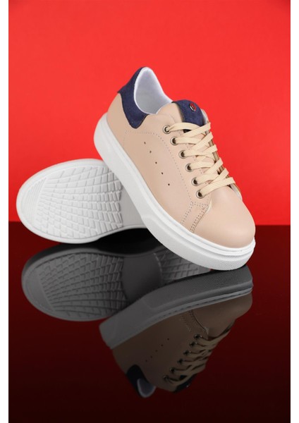31 - 35 Numara Kız Çocuk Bej-Mavi Sneaker Ayakkabı