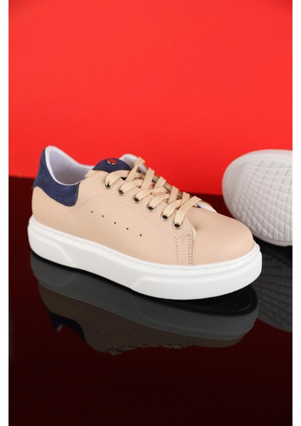 31 - 35 Numara Kız Çocuk Bej-Mavi Sneaker Ayakkabı