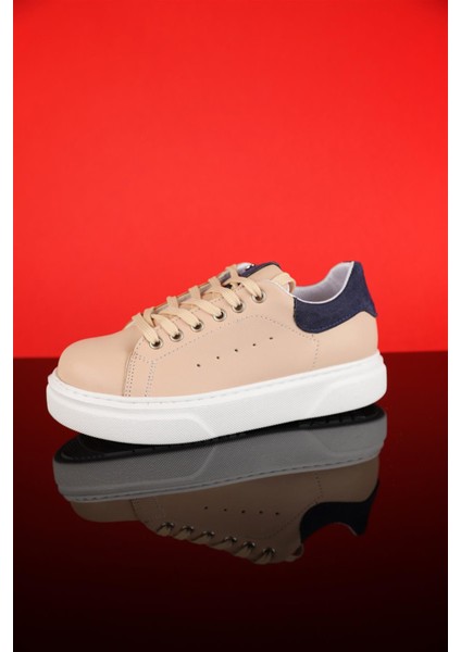 31 - 35 Numara Kız Çocuk Bej-Mavi Sneaker Ayakkabı