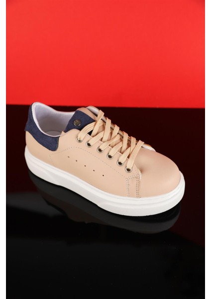 31 - 35 Numara Kız Çocuk Bej-Mavi Sneaker Ayakkabı