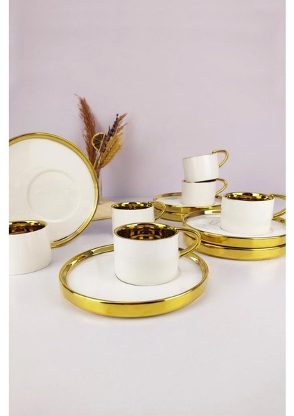 Porselen 6’lı Kahve Fincan Takımı Beyaz - İST-85