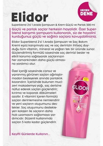 Superblend 2'si 1 Arada Şampuan ve Saç Bakım Kremi Güçlü ve Parlak 500 ml
