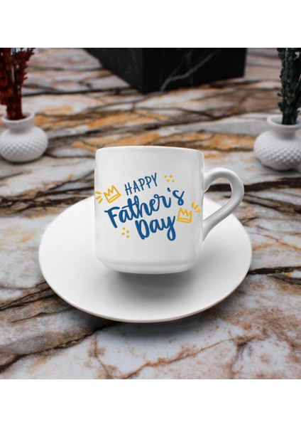 Happy Father's Day Baskılı 2'Li Türk Kahve Fincanı Hediye Seti Babalar Gününe Özel Hediye B3