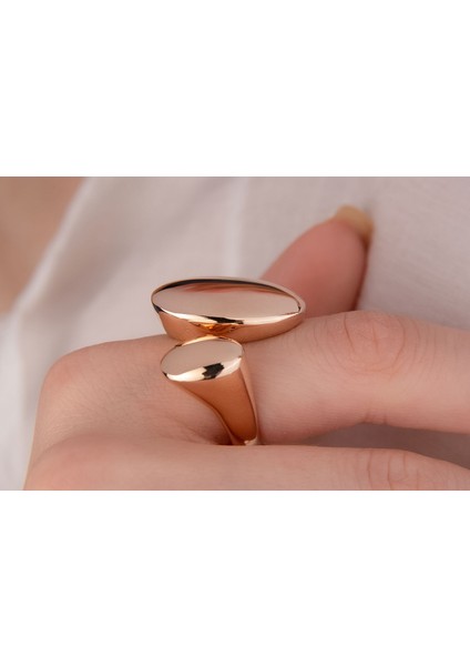 14 Ayar Altın Rose Büyük Diskli Avangart Yüzük