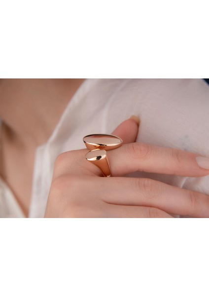 14 Ayar Altın Rose Büyük Diskli Avangart Yüzük modelleri